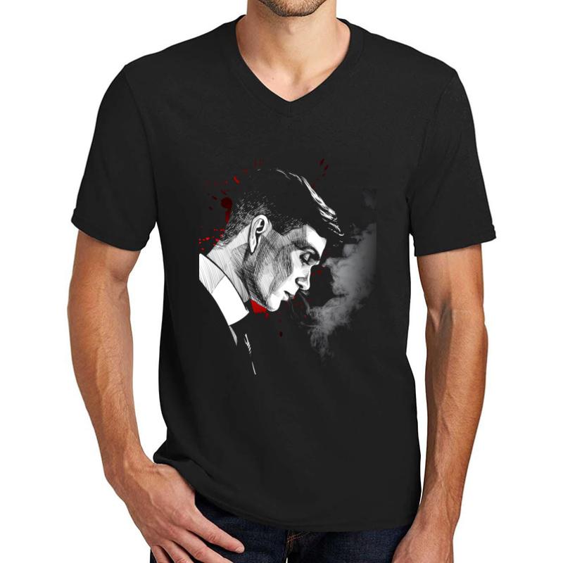 Thomas Shelby Smoking Shelby In Smoke Peaky Blinders Series Unisex V-Neck T-Shirt Men Black