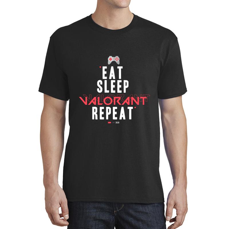 White Eat Sleep Valorant Repeat Unisex T-Shirt Men Black