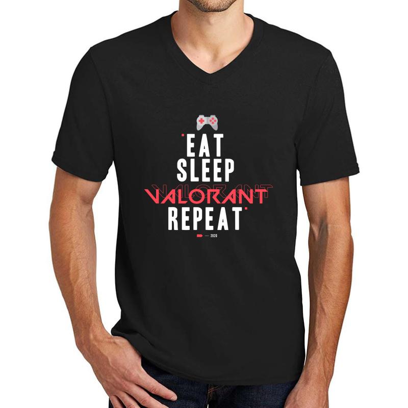 White Eat Sleep Valorant Repeat Unisex V-Neck T-Shirt Men Black