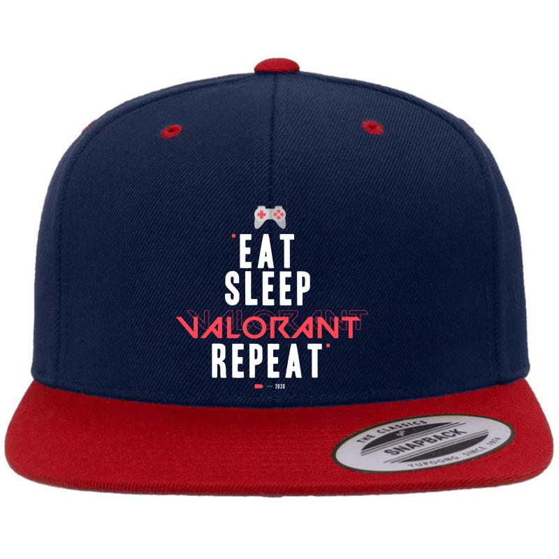 White Eat Sleep Valorant Repeat Premium Flat Bill Snapback Cap  Navy