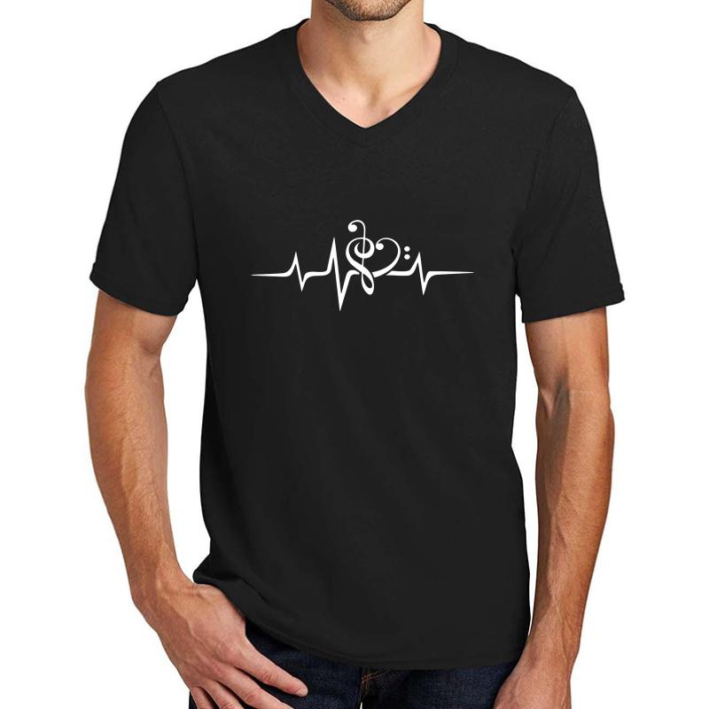 Treble Clef Heart Heartbeat Music Bass Clef Musician Pulse Clef Unisex V-Neck T-Shirt Men Black