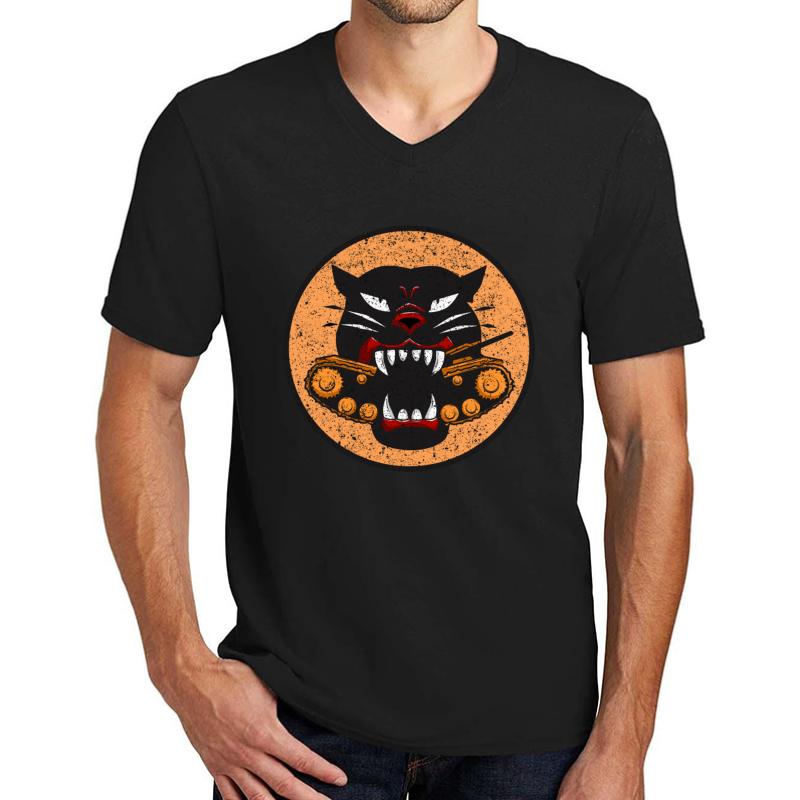 Ww2 Tank Destroyer Division Panther Patch Distressed Gear Unisex V-Neck T-Shirt Men Black