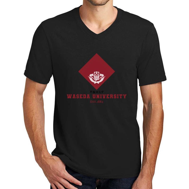 Waseda University Unisex V-Neck T-Shirt Men Black