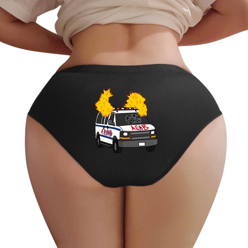 Acab Fire Sticker Women Underwear Panties Women Black