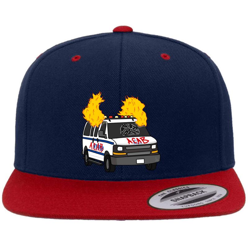 Acab Fire Sticker Premium Flat Bill Snapback Cap  Navy