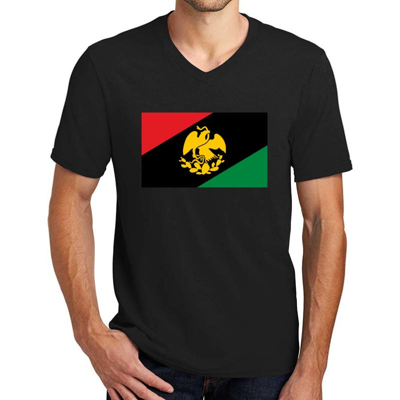 Afro-Mexican Flag Unisex V-Neck T-Shirt Men Black