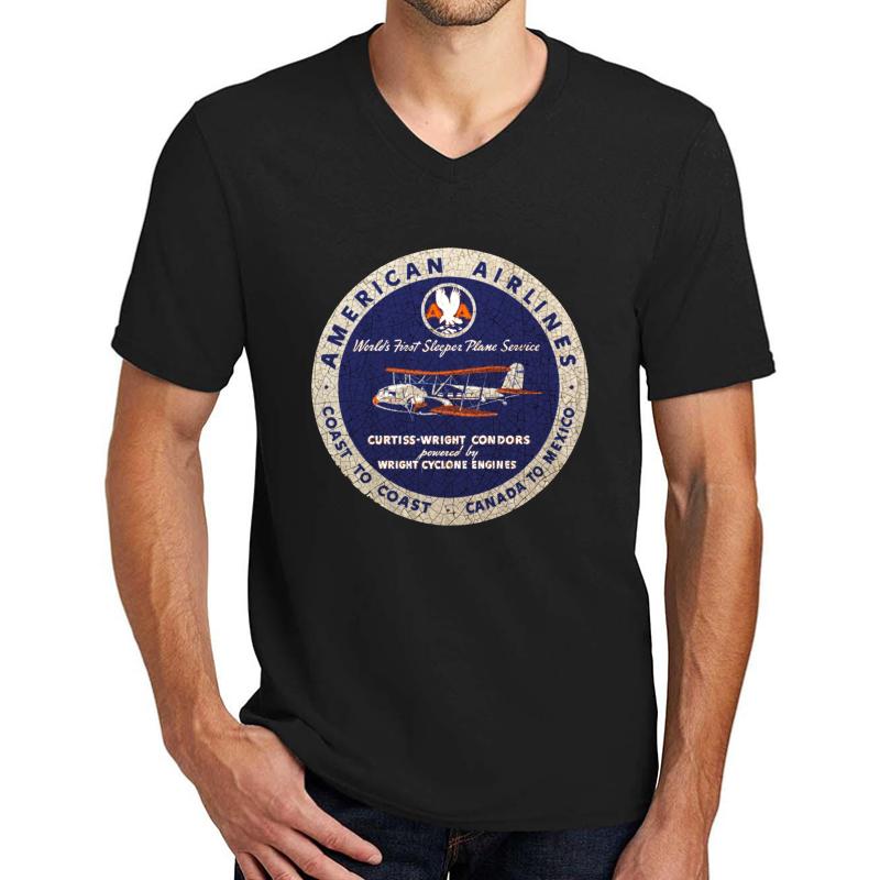 American Airlines Vintage Sign Usa Unisex V-Neck T-Shirt Men Black