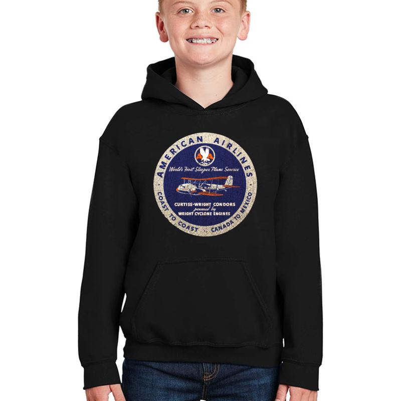 American Airlines Vintage Sign Usa Youth Hooded Sweatshirt Boy Black