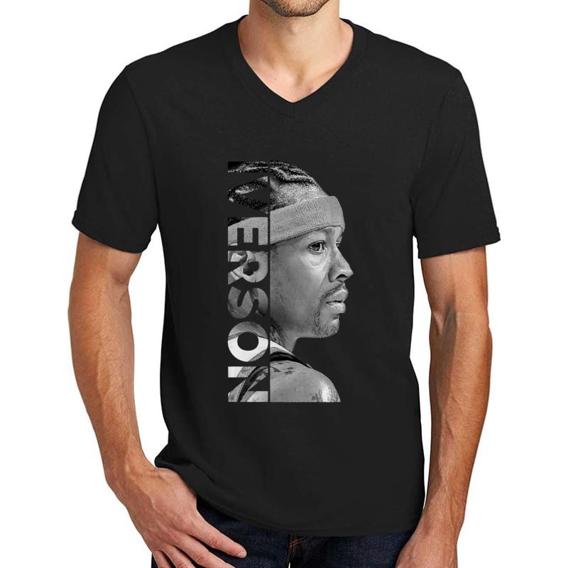 Allen Iverson - Black White Unisex V-Neck T-Shirt Men Black