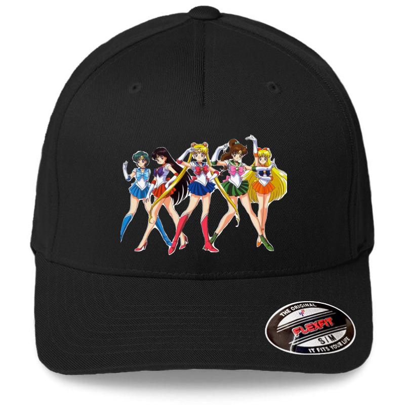 Aesthetic 90'S Anime Sailor Moon Group Flexfit Baseball Cap  Black