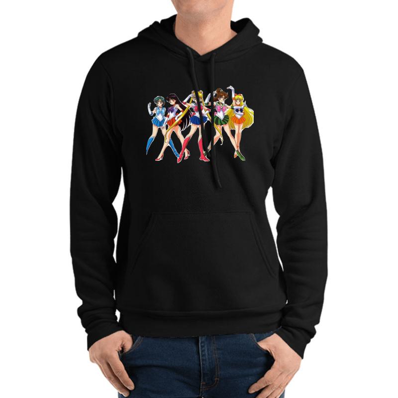 Aesthetic 90'S Anime Sailor Moon Group Unisex Hooded Sweatshirt Men Black