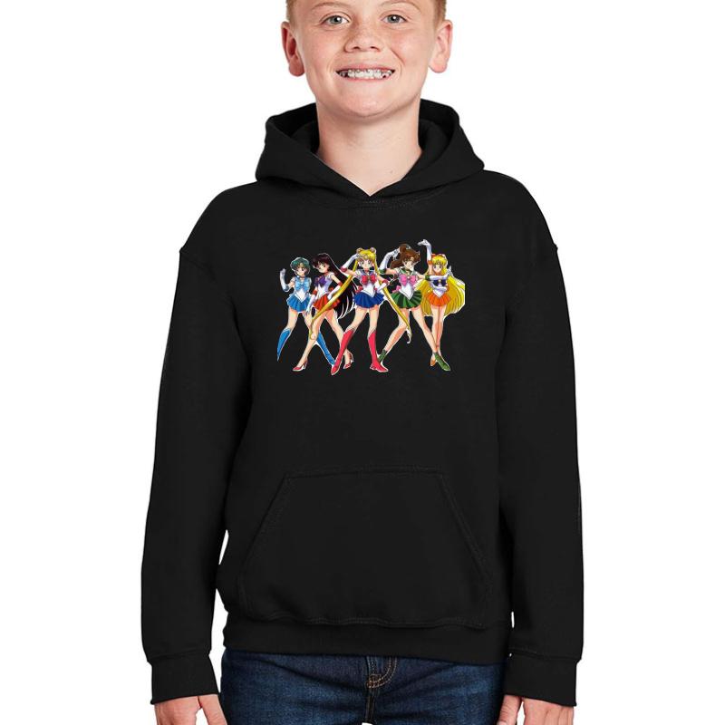 Aesthetic 90'S Anime Sailor Moon Group Youth Hooded Sweatshirt Boy Black