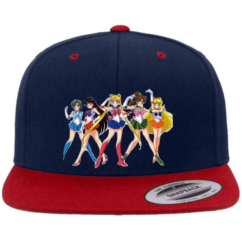 Aesthetic 90'S Anime Sailor Moon Group Premium Flat Bill Snapback Cap  Navy