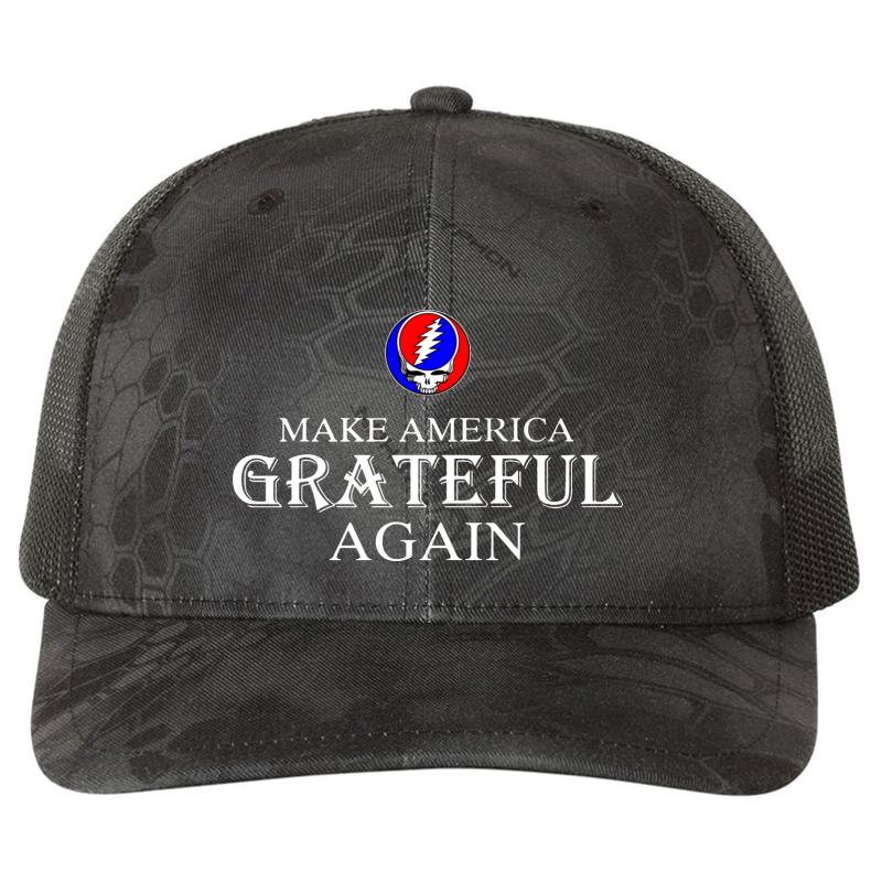 2020 Make America Grateful Again Matching We Will Get By Richardson Premium Trucker Snapback Cap  Kryptek Typhon Black