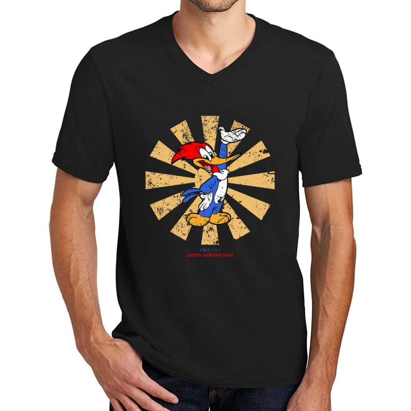 Woody Woodpecker Retro Japanese Unisex V-Neck T-Shirt Men Black