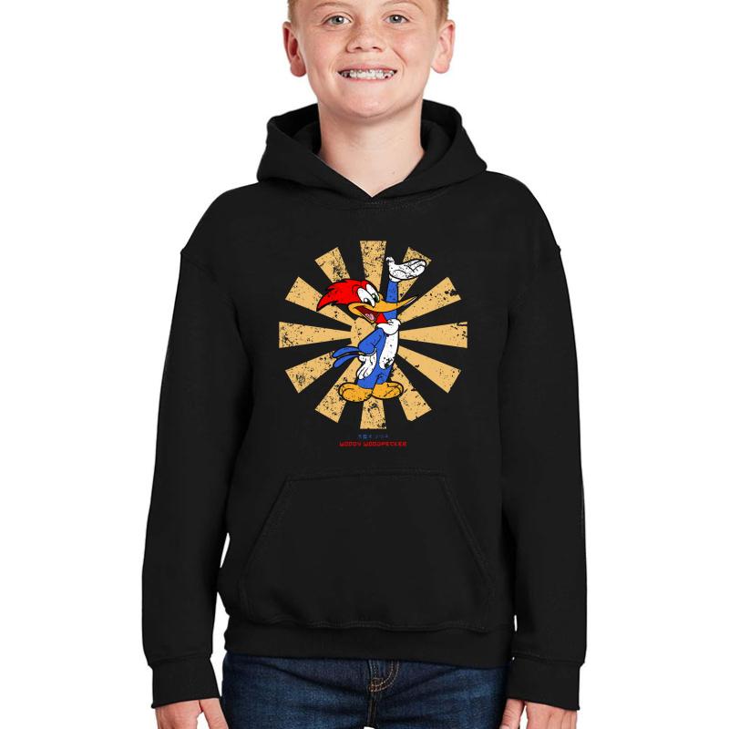 Woody Woodpecker Retro Japanese Youth Hooded Sweatshirt Boy Black