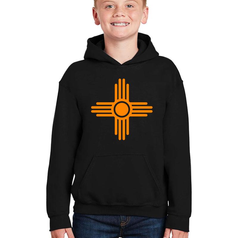 Zia Sun - Zia Pueblo - New Mexico Youth Hooded Sweatshirt Boy Black