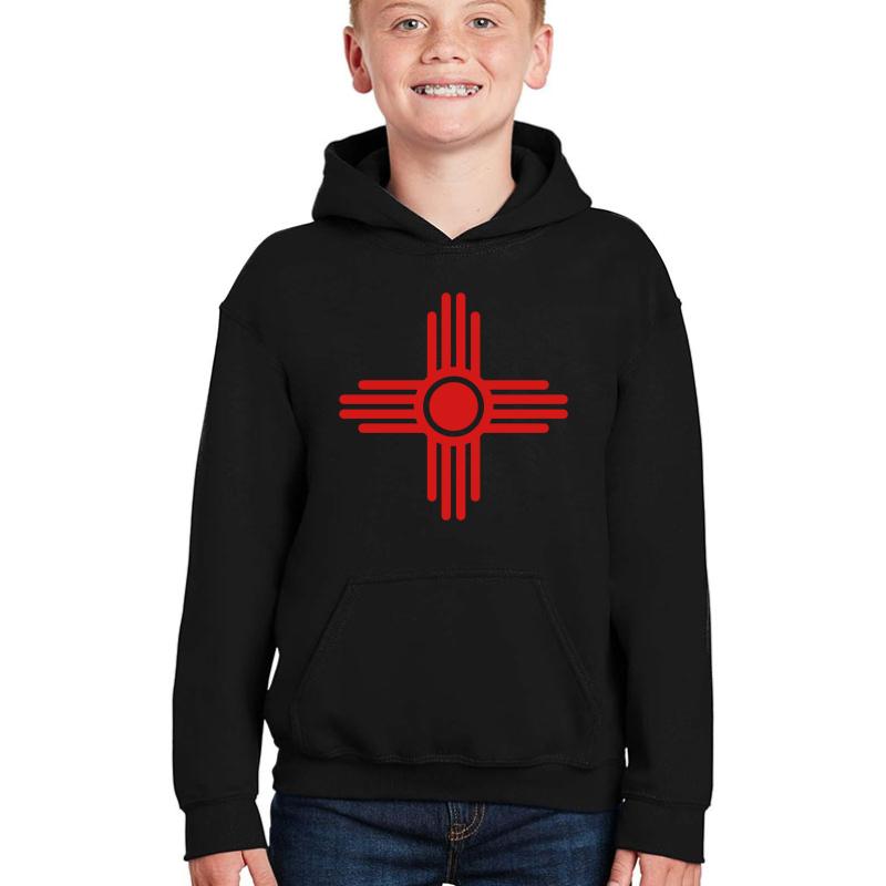 Zia Sun - Zia Pueblo - New Mexico Youth Hooded Sweatshirt Boy Black