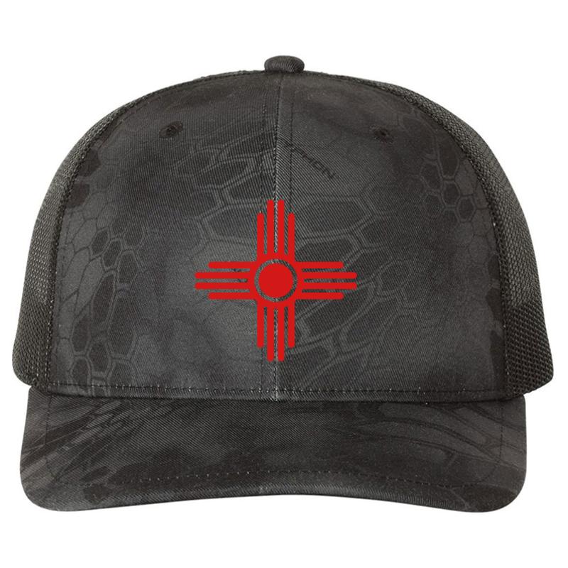 Zia Sun - Zia Pueblo - New Mexico Richardson Premium Trucker Snapback Cap  Kryptek Typhon Black