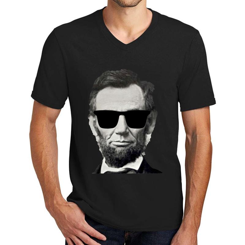 Abraham Lincoln Sunglasses Unisex V-Neck T-Shirt Men Black