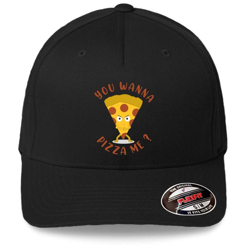 You Wanna Pizza Me Funny Pizza Wanna Pizza Me Vintage Illustration - Humor Geek Gift For Brother Flexfit Baseball Cap  Black