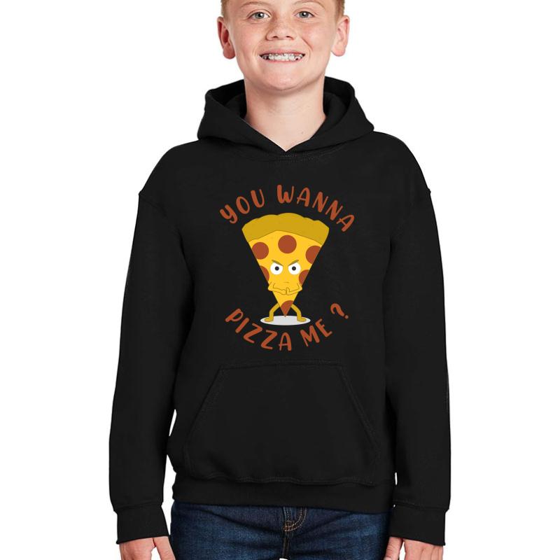 You Wanna Pizza Me Funny Pizza Wanna Pizza Me Vintage Illustration - Humor Geek Gift For Brother Youth Hooded Sweatshirt Boy Black