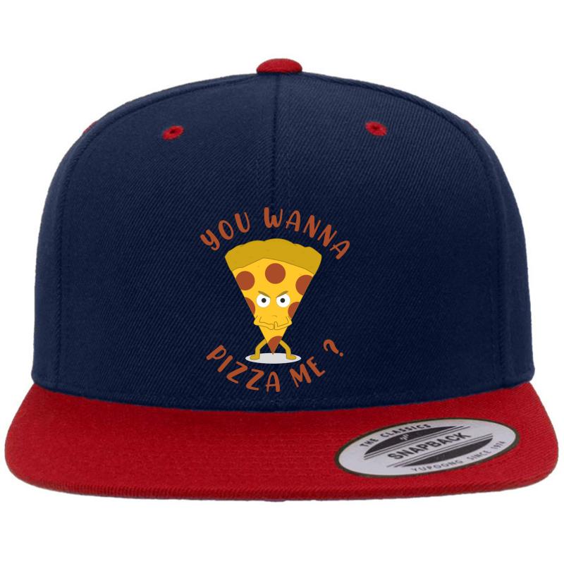 You Wanna Pizza Me Funny Pizza Wanna Pizza Me Vintage Illustration - Humor Geek Gift For Brother Premium Flat Bill Snapback Cap  Navy