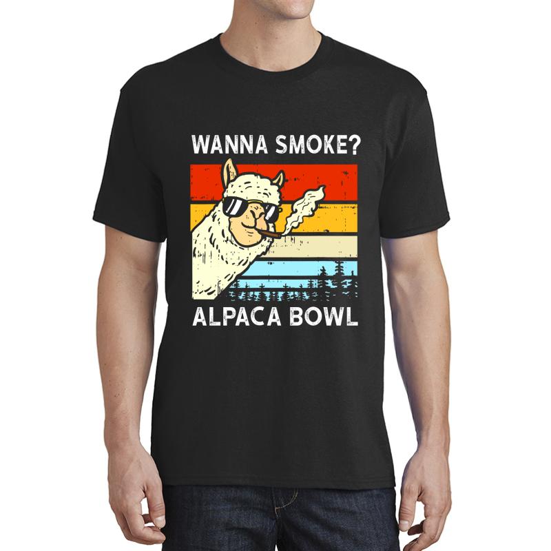 Wanna Smoke Alpaca Bowl Weed Funny Cannabis 420 Stoner Unisex T-Shirt Men Black