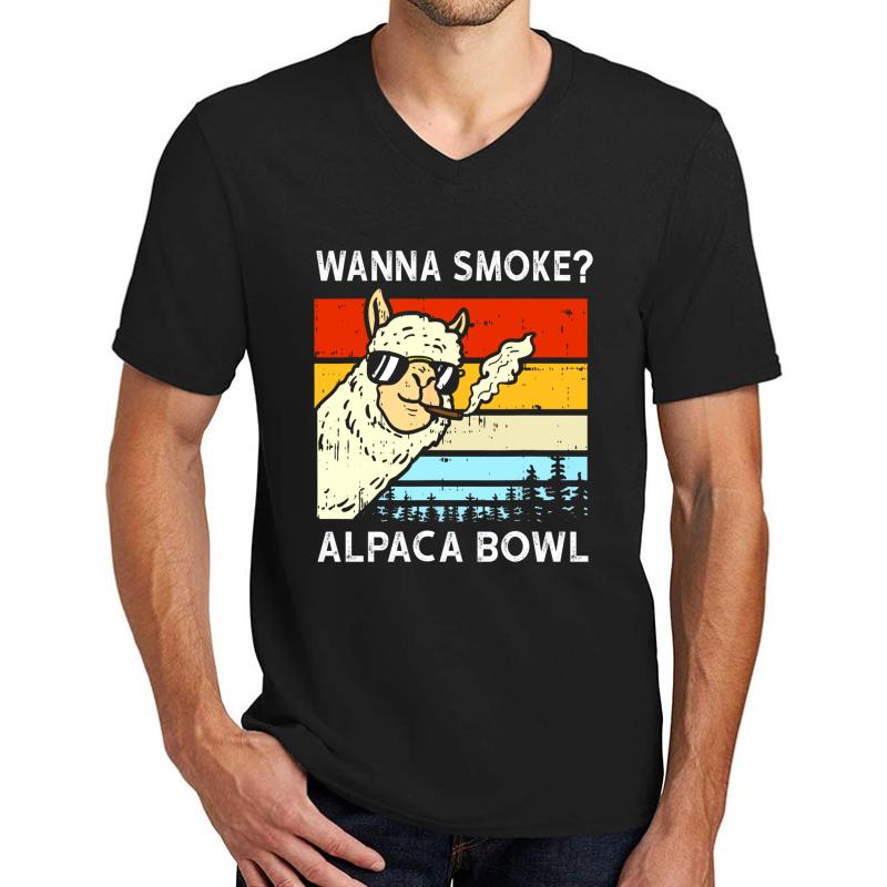 Wanna Smoke Alpaca Bowl Weed Funny Cannabis 420 Stoner Unisex V-Neck T-Shirt Men Black