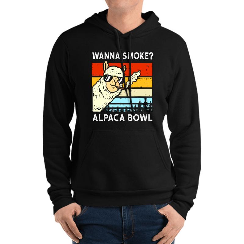 Wanna Smoke Alpaca Bowl Weed Funny Cannabis 420 Stoner Unisex Hooded Sweatshirt Men Black