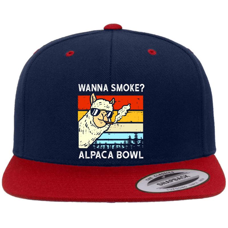 Wanna Smoke Alpaca Bowl Weed Funny Cannabis 420 Stoner Premium Flat Bill Snapback Cap  Navy