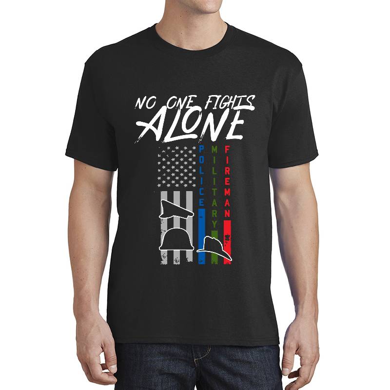 No One Fights Alone Us Police Military Firefighter Navy Air Force American Flag Gift Ideas Flexfit Baseball Caps