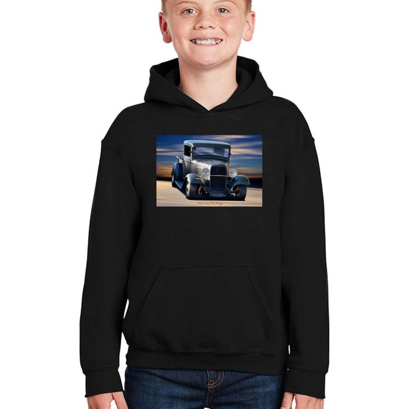 1934 Ford V8 Pickup Youth Hooded Sweatshirt Boy Black