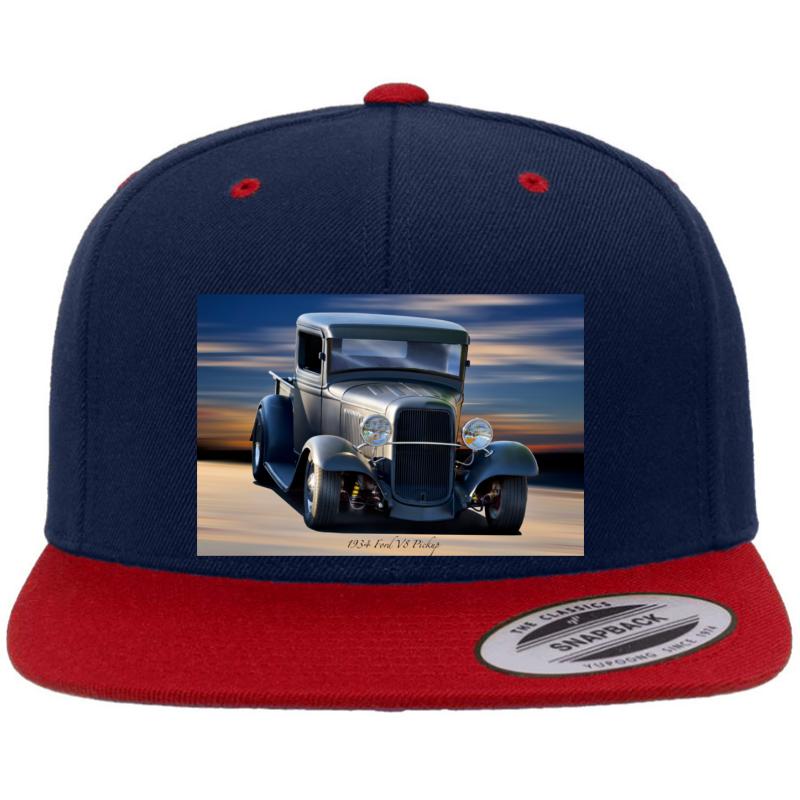 1934 Ford V8 Pickup Premium Flat Bill Snapback Cap  Navy