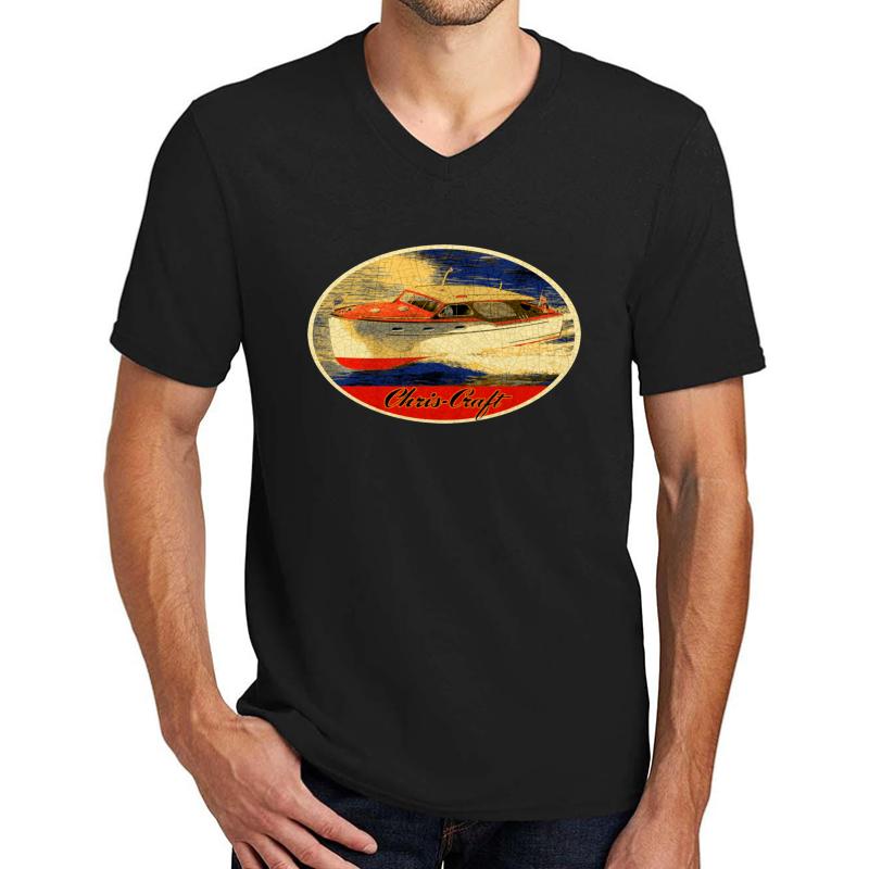 Vintage Chris Craft Boats Usa Unisex V-Neck T-Shirt Men Black