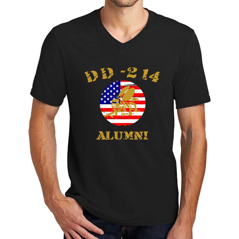 U.S. Navy Seabees Dd-214 Alumni Veteran American Flag Unisex V-Neck T-Shirt Men Black