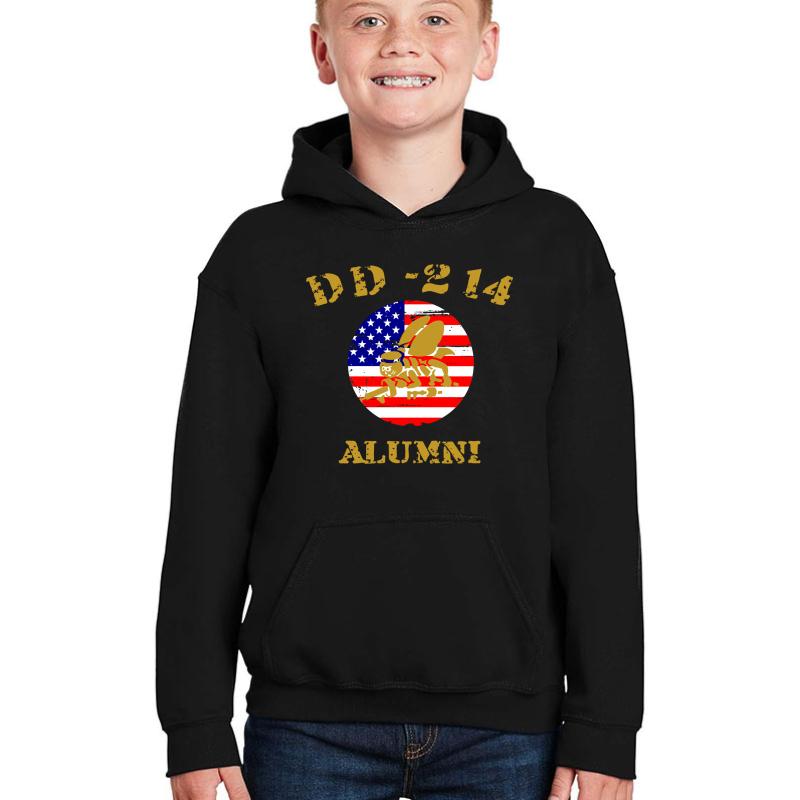 U.S. Navy Seabees Dd-214 Alumni Veteran American Flag Youth Hooded Sweatshirt Boy Black