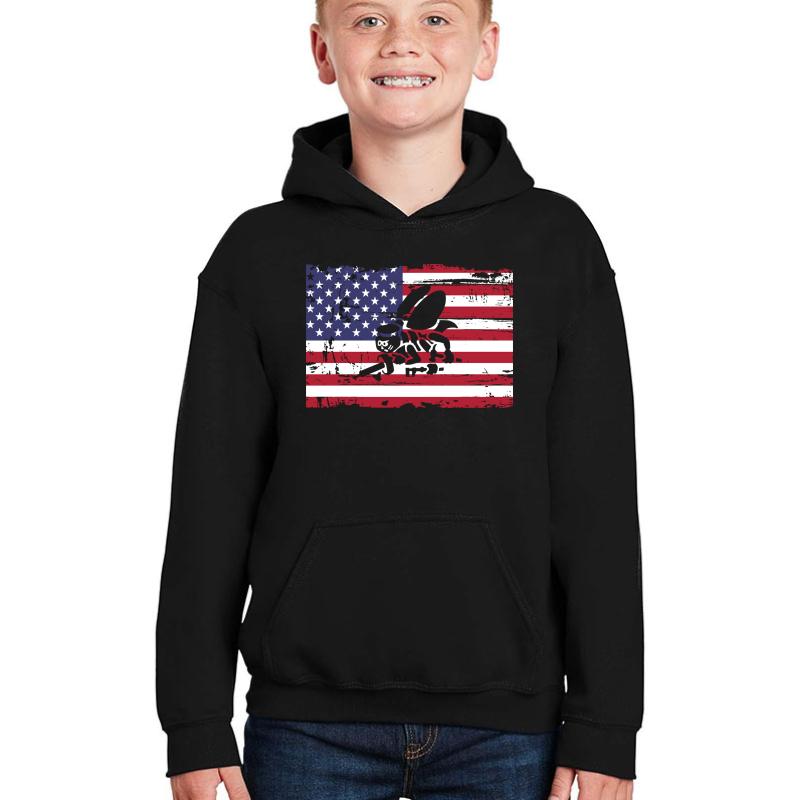 U.S. Navy Seabees American Flag Seabee Logo Youth Hooded Sweatshirt Boy Black