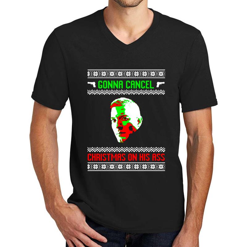 Tommy Egan Cancel Christmas Design Unisex V-Neck T-Shirt Men Black