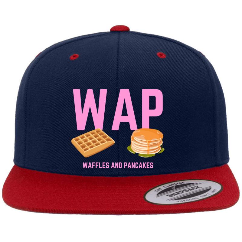 Wap Waffles And Pancakes Premium Flat Bill Snapback Cap  Navy