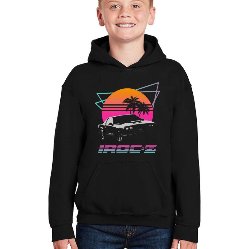 1980'S Retro Wave Chevy Camaro Iroc-Z Black Youth Hooded Sweatshirt Boy Black