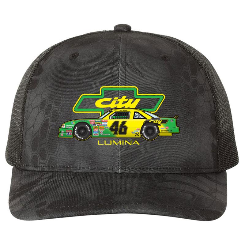 #46 Cole Trickle City Days Of Thunder Illustration Richardson Premium Trucker Snapback Cap  Kryptek Typhon Black