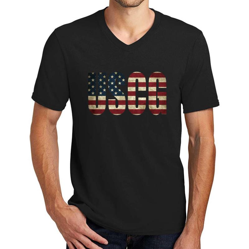 Uscg American Flag Unisex V-Neck T-Shirt Men Black