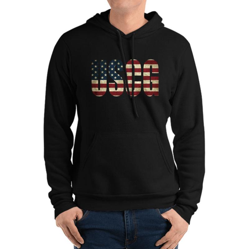 Uscg American Flag Unisex Hooded Sweatshirt Men Black