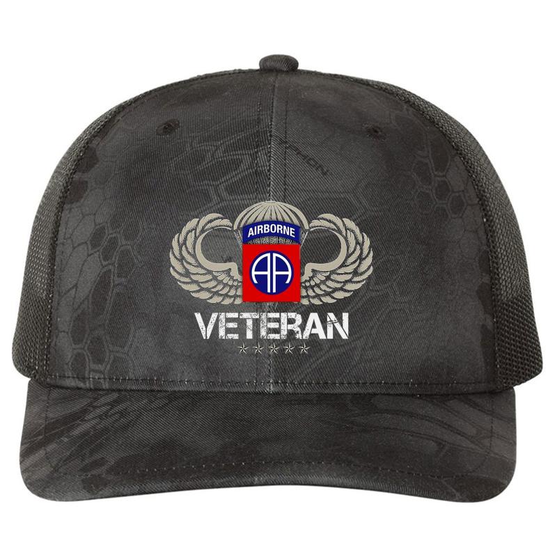 82Nd Airborne Division Us Paratrooper Army Veteran Richardson Premium Trucker Snapback Cap  Kryptek Typhon Black