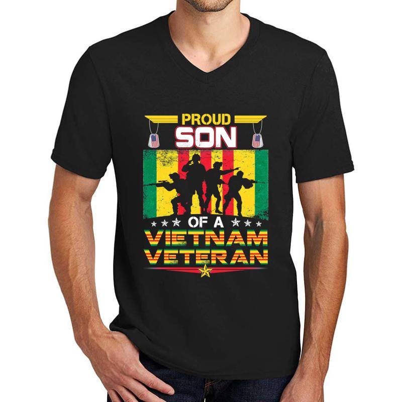 Us Military Family - Proud Son A Vietnam Veteran Unisex V-Neck T-Shirt Men Black