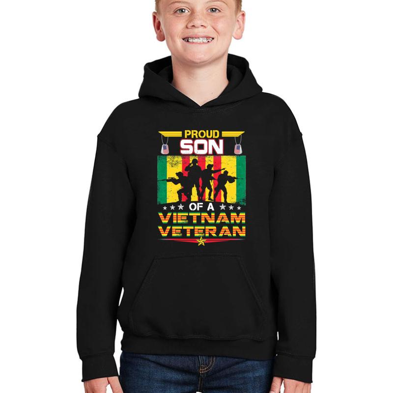 Us Military Family - Proud Son A Vietnam Veteran Youth Hooded Sweatshirt Boy Black