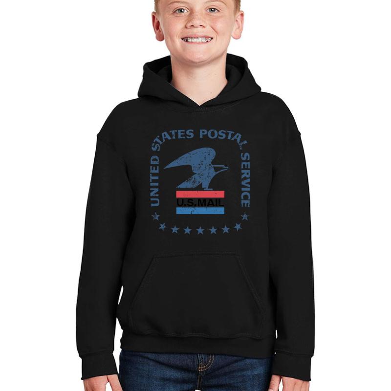 Usps Vintage Logo Distressed Youth Hooded Sweatshirt Boy Black