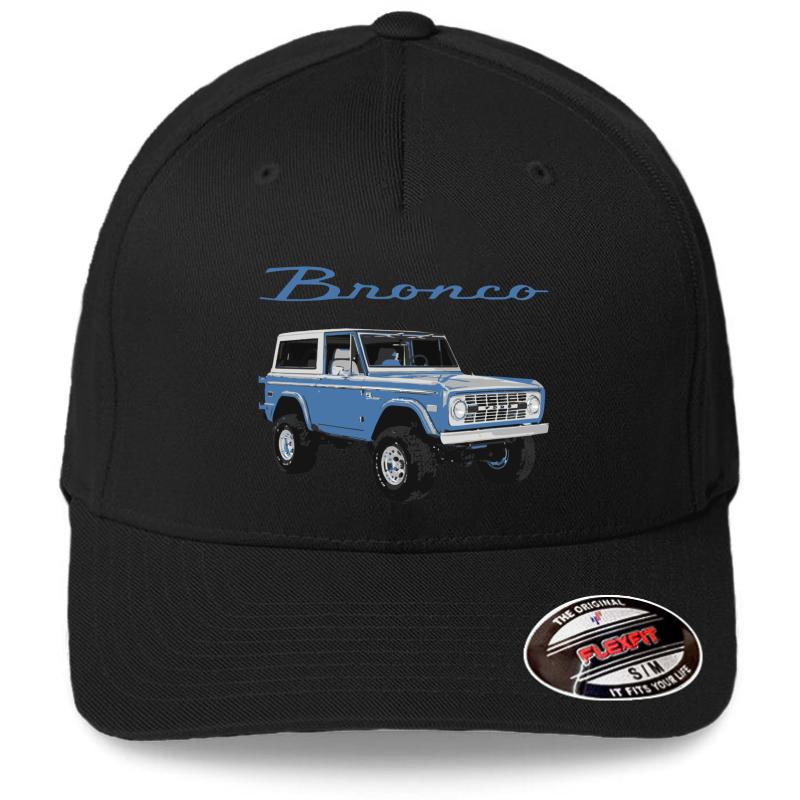 1975 Blue Classic Ford Bronco Flexfit Baseball Cap  Black