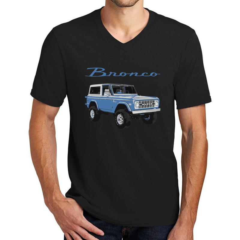 1975 Blue Classic Ford Bronco Unisex V-Neck T-Shirt Men Black